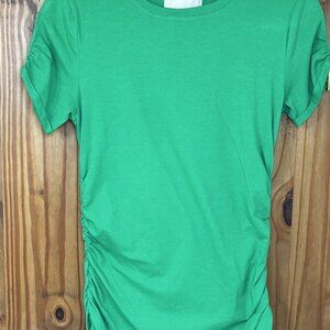 Michael Kors Women's Green Ruched Side Zipper Short Sleeve T-Shirt Top Size S